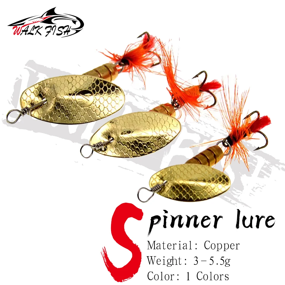 WALK FISH 3 Stück 3g 4,5g 5,5g Spinner-Angelköder mit Rotierenden Pailletten, Kupferblättern, Haarbindung und Drei Haken für Süßwasser-Angeln