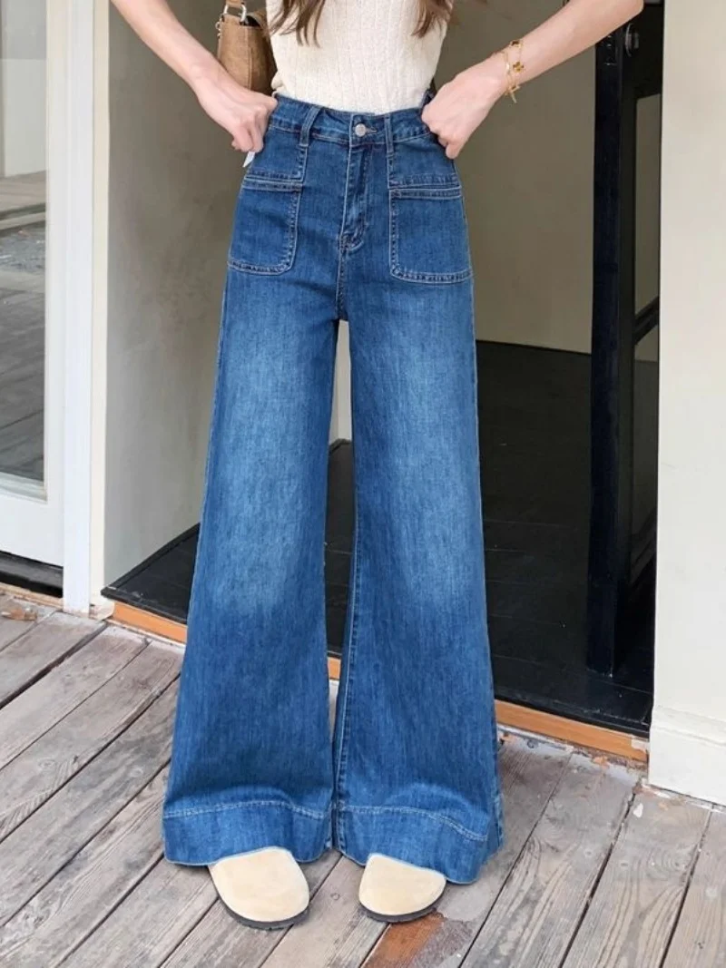 Streetwear Denim Flare Pants Jesienna odzież damska Spodnie z szeroką nogawką Spodnie jeansowe Vintage Fashion Boot Cut Jean Pants