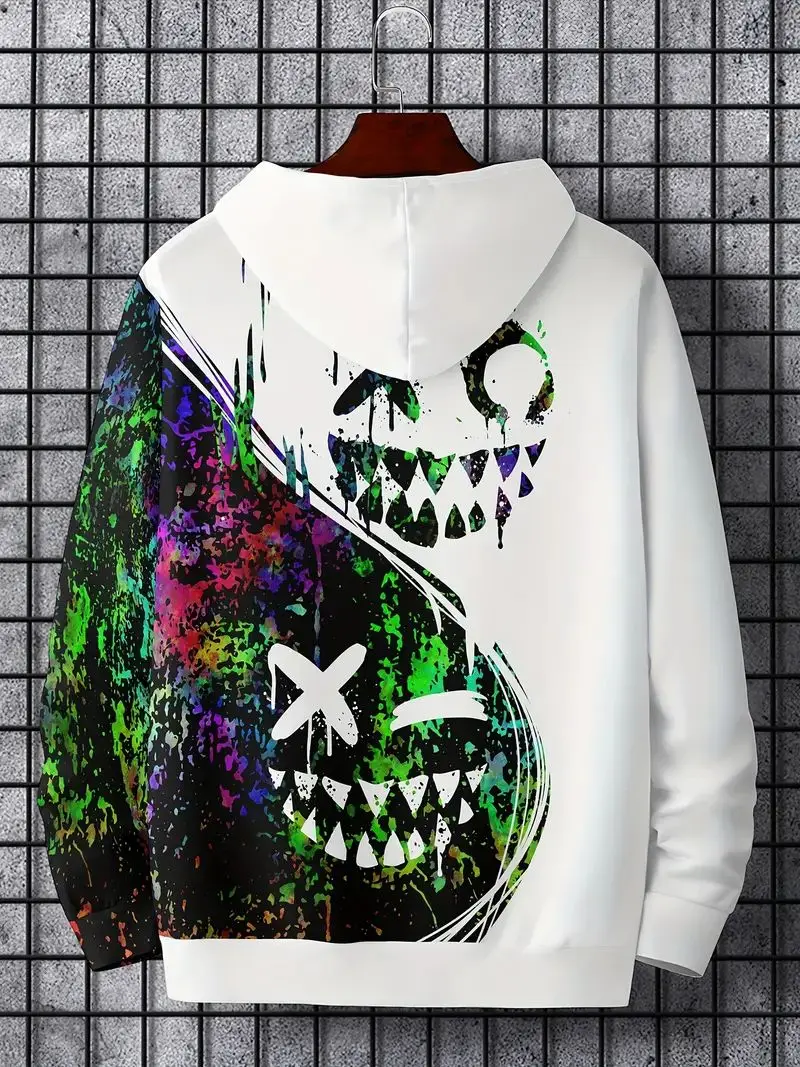 Creative print hoodie, men's casual graphic design hoodie with kangaroo pockets, suitable for winter and autumn as a gift