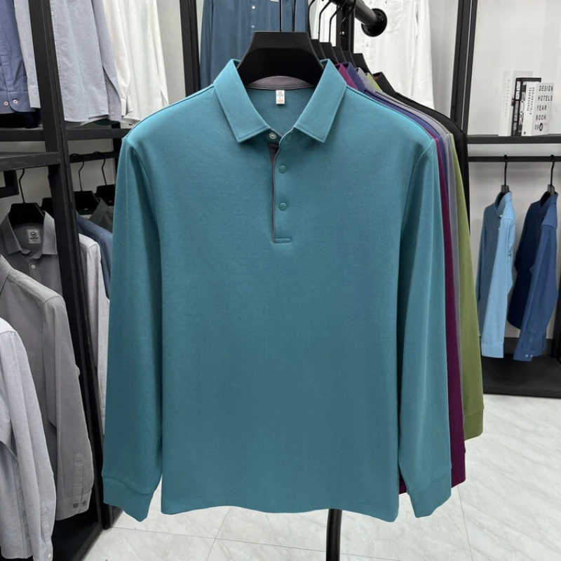 

Men's Long Sleeve Polo Shirt - Lavender Sorona Cotton Stretch Twill Fabric (Gray/Black/Aqua Blue) M-3XL Wrinkle-Free Comfort
