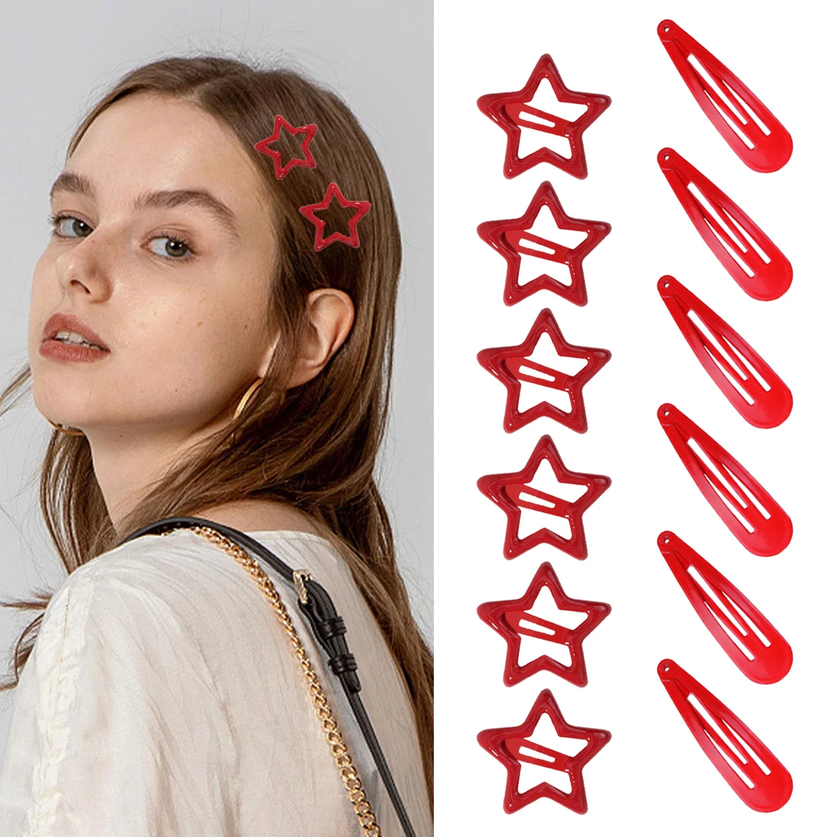 

12 piece set of star small clip hair accessories, new pentagonal star hair clip on the side, elegant silver front bangs hair cli