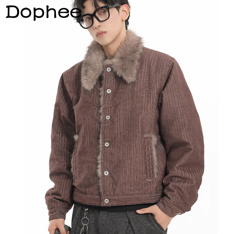 Men's 2025 Winter New American Style High-End Striped Parkas Retro Loose Warm Parkas Male Handsome Long Sleeve Solid Color Coats