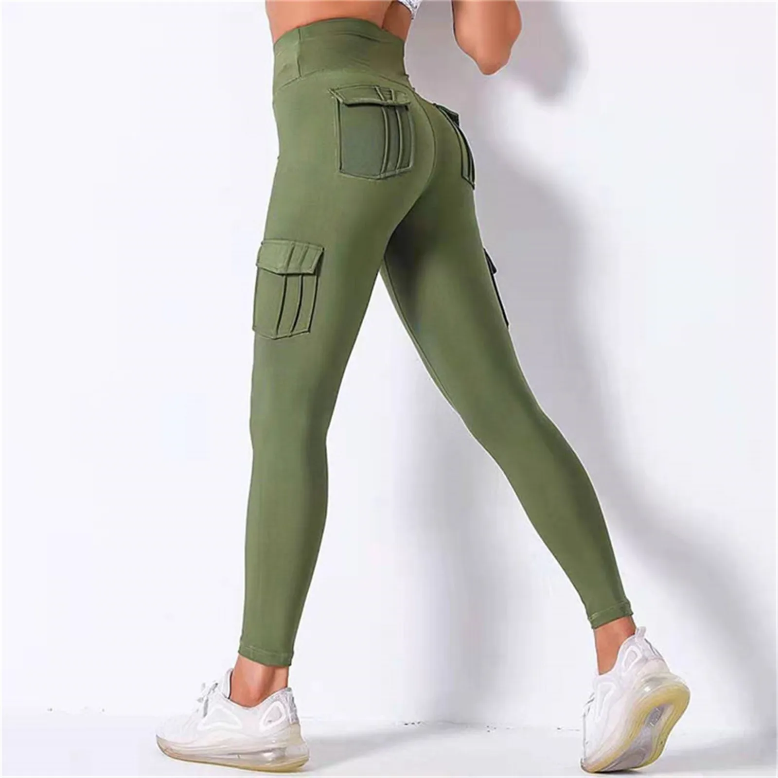 Mallas deportivas de Color liso para mujer, pantalones ajustados con bolsillos y realce de glúteos, elásticos para deportes al aire libre, gimnasio y trotar, Y2k