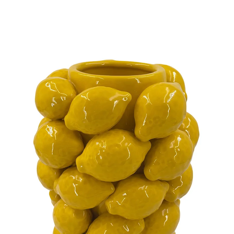 Scandinavian style 40cm high tabletop ceramic fruit vase creative lemon shape decorative art sensory high sensory design