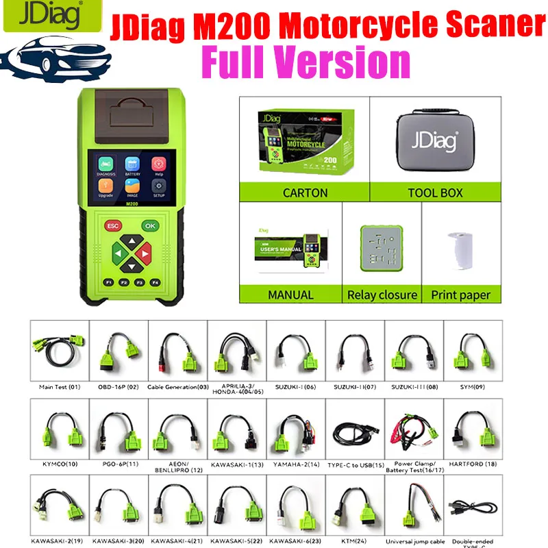 

JDiag M200 Motorcycle Diagnostic OBD2 Scanner Moto Fault Code Reader Battery Tester Motoscan Tool For BMW Yamaha Kawasaki Honda