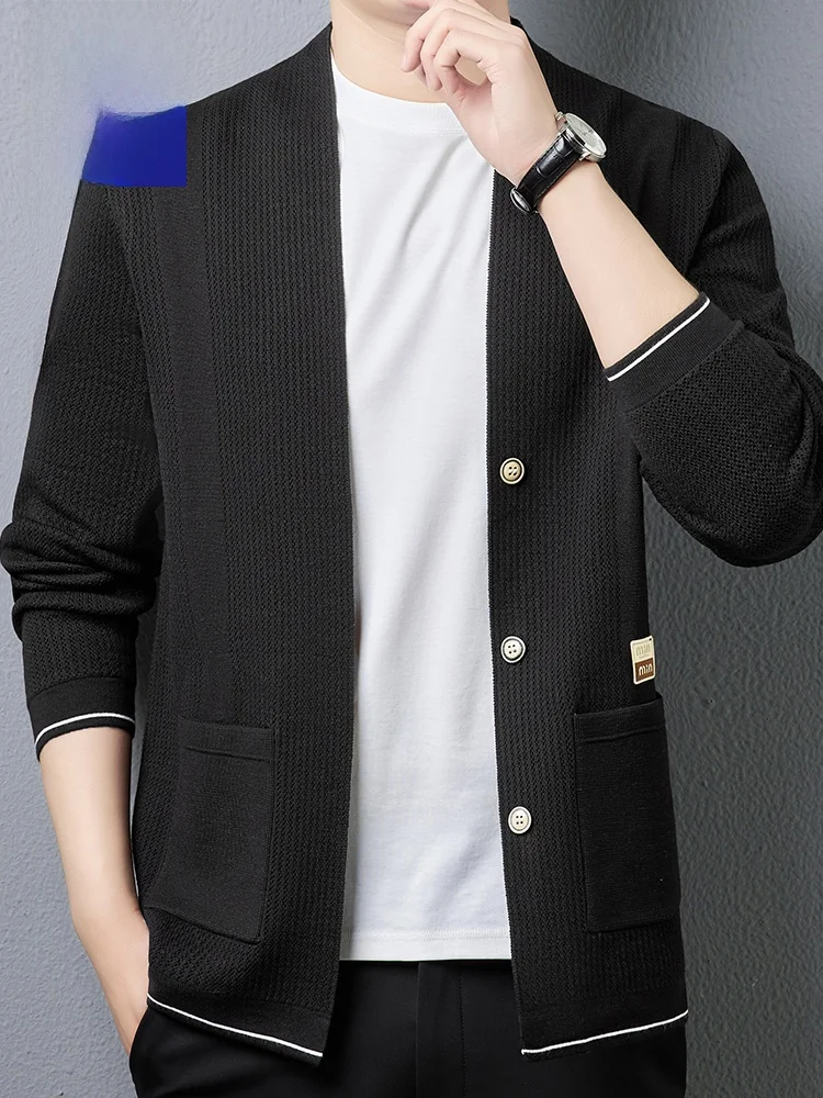 

Rn Men's Open Cardigan Sweater Spring Autumn New Loose No Collar Knitwear Casual Outerwear Busin Sle Long Sve V-Ne