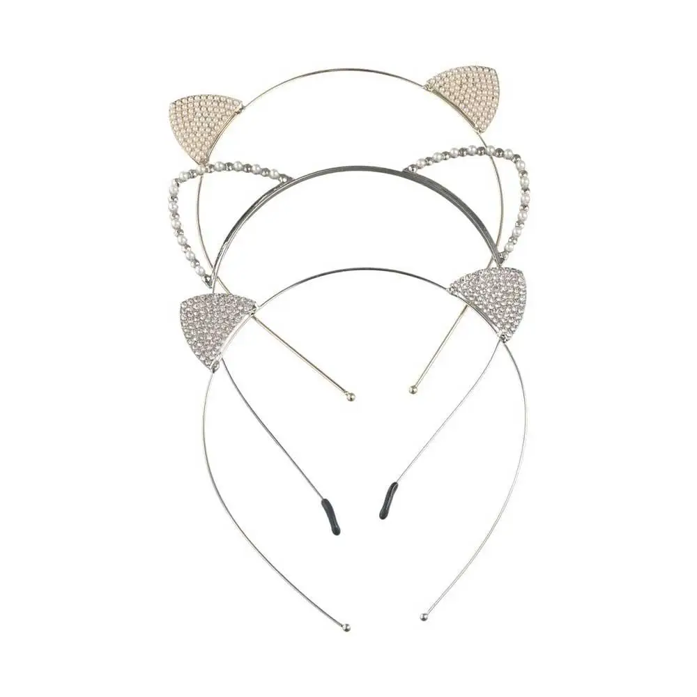 

Makeup Female Cosplay Headdress Pearl Rhinestones Korean Style Headband Hair Accessories Cat Ear Hair Hoop Women Headband
