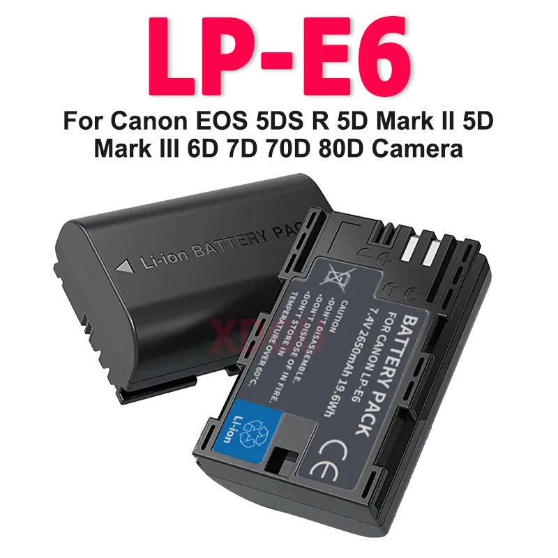 LP-E6 2650mAh Rechargeable Battery With LED Dual Charger Battery For Canon EOS 5DS R 5D Mark II 5D Mark III 6D 7D 70D 80D Camera