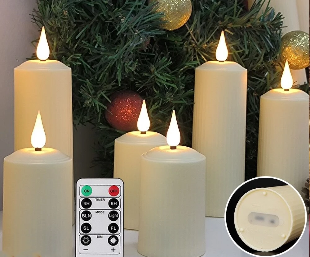 USB Rechargeable Remote controlled led Candles Flickering 3D Flame Roman Pillar Candle light Waterproof Christmas Home Lighting