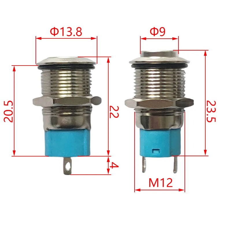 1PC 12mm 2Pin Metal Button Switch Fixed Latching No Light Waterproof Metal Push Button Self-locking Car Dashboard High Flat Head