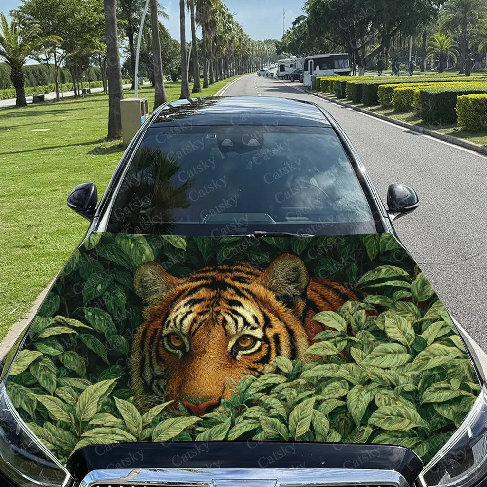 

Camo Tiger in Lush Greenery Car Hood Stickers - Self-Adhesive, Waterproof and Durable Vinyl Wrap, Decorate And Protect Your Car
