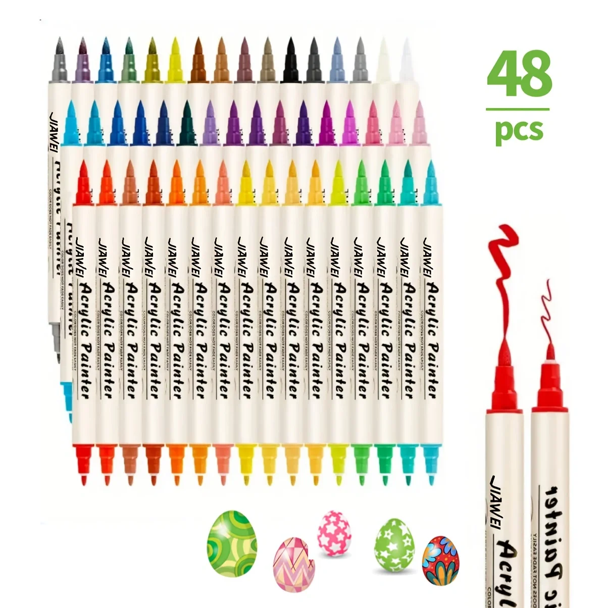 

48 Colors Dual Tip Acrylic Paint Marker Pens With Extra Fine Tip and Brush Tip for Wood Rock Glass Ceramic Canvas Paper