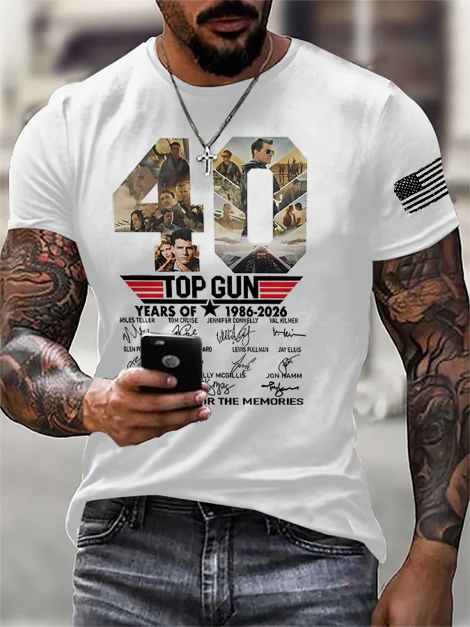 ilstile Men's Retro Aviation 40th Anniversary Graphic T-shirt - 1986-2026 Fan Tribute Casual Black White Green Tee