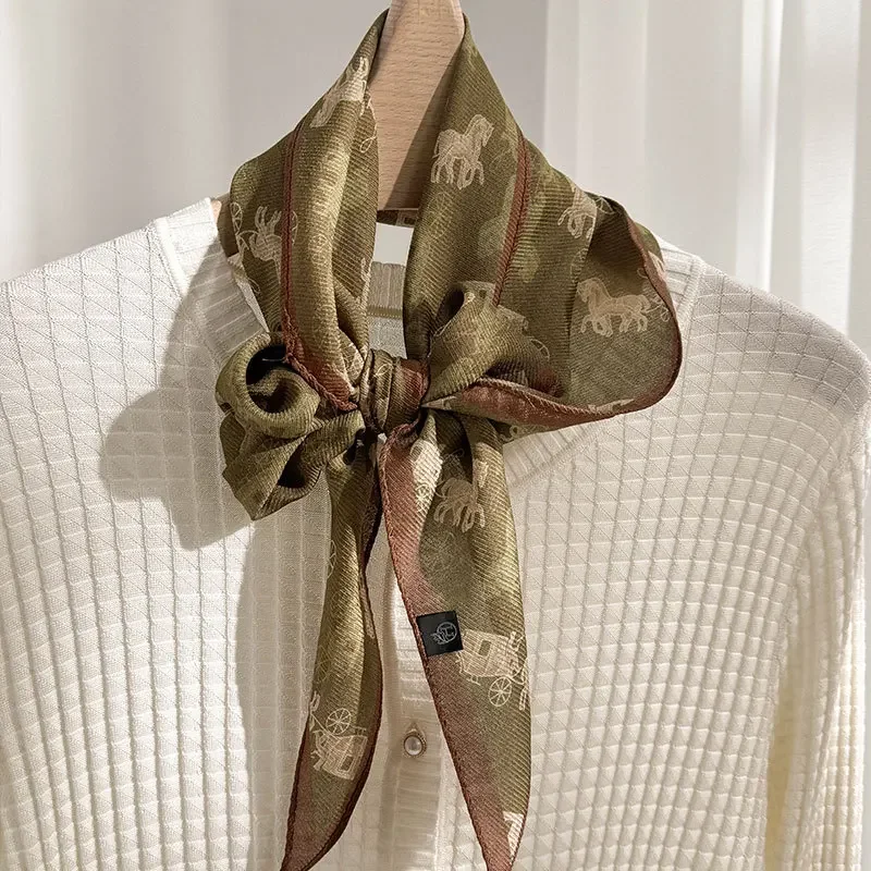 2025 جديد وشاح من الصوف الحريري 100% وشاح حريري حقيقي المرأة الحرير موضة طباعة تصميم الرقبة الأوشحة التفاف الزخرفية #2