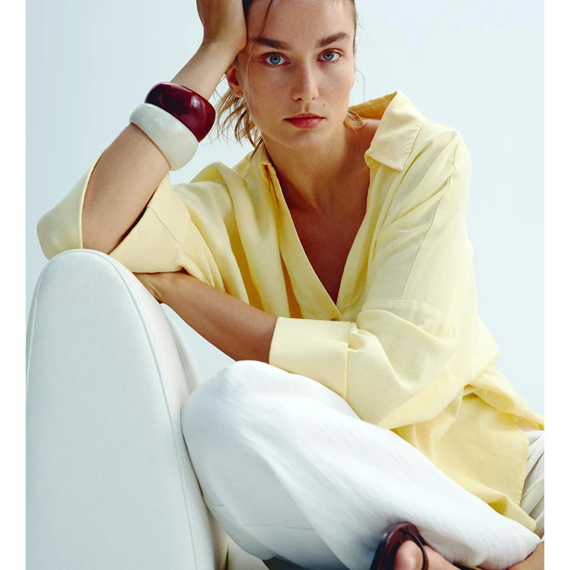 

Ele Spring, новая женская удобная широкая блузка с воротником све, смешанное волокно, свободная посадка, длинная свеча V-Ne, полиэстер irt