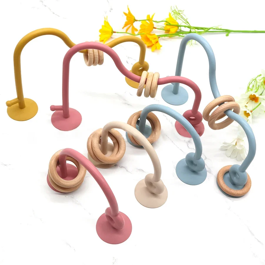 For Newborn Baby Wood Ring Soft Silicone Teether Toy Infant Teething Chewing Toy Baby Accessories Baby Items Free Shipping