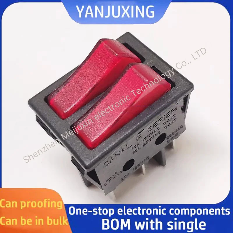 1PCS/LOT Boat-shaped switch R220 double red light six-pin two-position rocker switch 16A silver contact