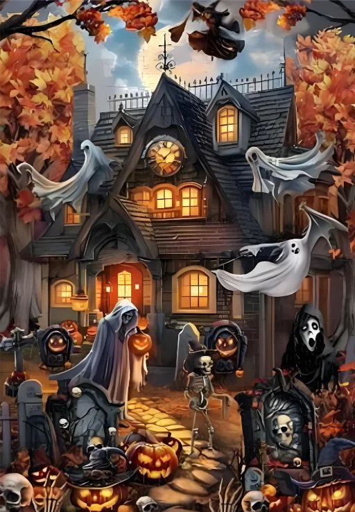 Spooky Night Jigsaw Puzzle 500/1000/1200/2000PCS Halloween Pumpkin Lantern Skeleton Witch Graveyard Wall Ornament Gift