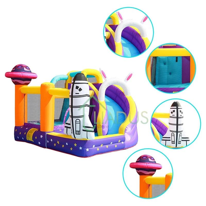 Bounce House with Slide Courtyard Inflatable Castle with Blower Bouncy Castle Children Outdoor Party Game Play House with Pool