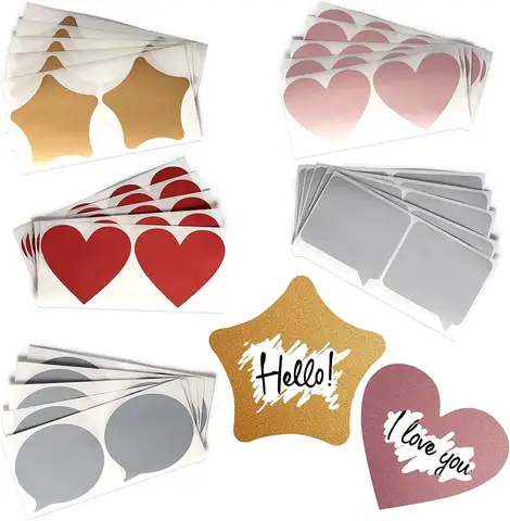 50pcs Scratch Off Lunch Notes Heart Dialog Scratch Card Stickers Peel Stick DIY Tags for Kids Scrapbook Postcard Ticket Wedding