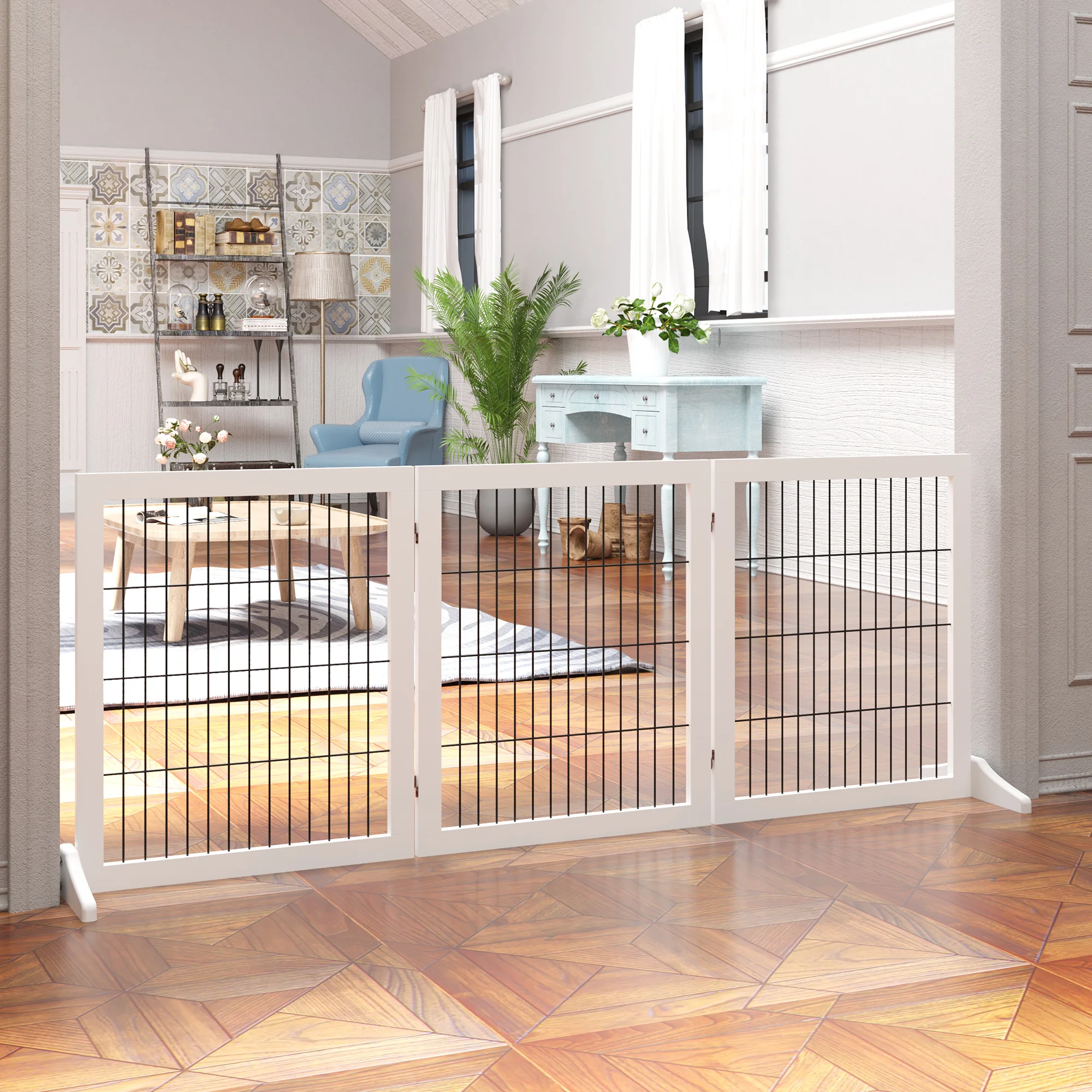 Barrera para Perros 185 x 36 x 71 cm, Madera de Pino Blanco, perfecta para Protección de Puertas y Seguridad Canina.