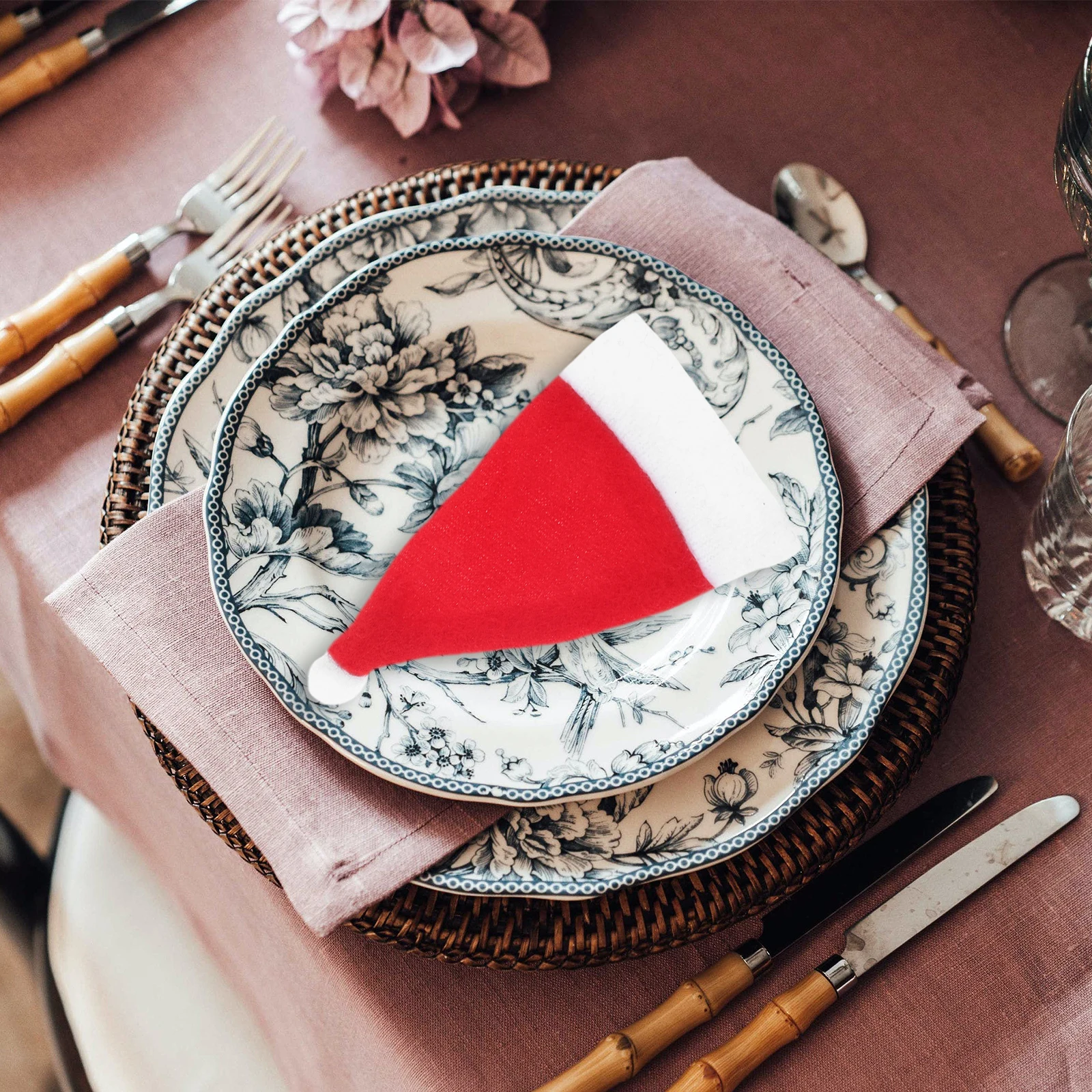 

24Pcs Christmas Mini Santa Hat Decorations Wine Bottle Cover Cutlery Forks Covers Xmas Party Supplies Santa Claus Hat