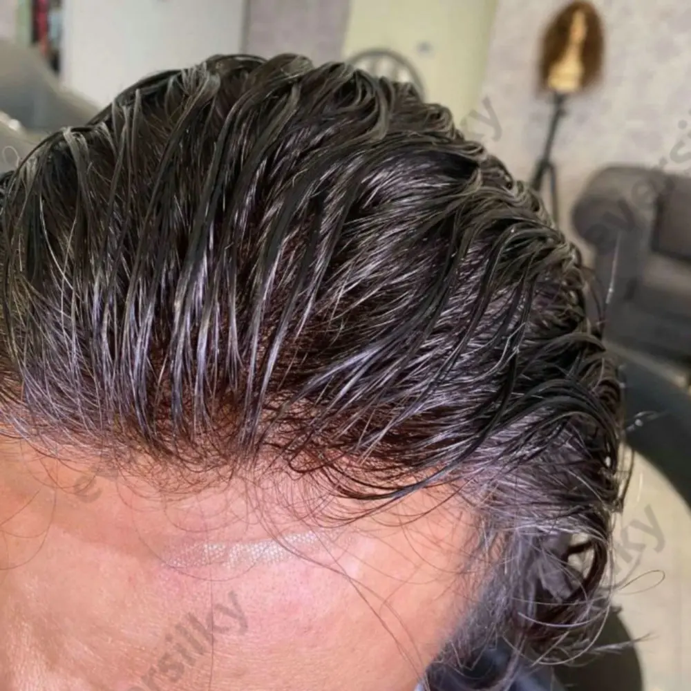 Unsichtbarer Haaransatz Q6-Basis Spitzen-PU-Toupet Echthaar-Perücken für Männer Toupet 1b20 1b40 Grau Schwarz Haarsystem für Männer Kapillarprothese – Detail 1
