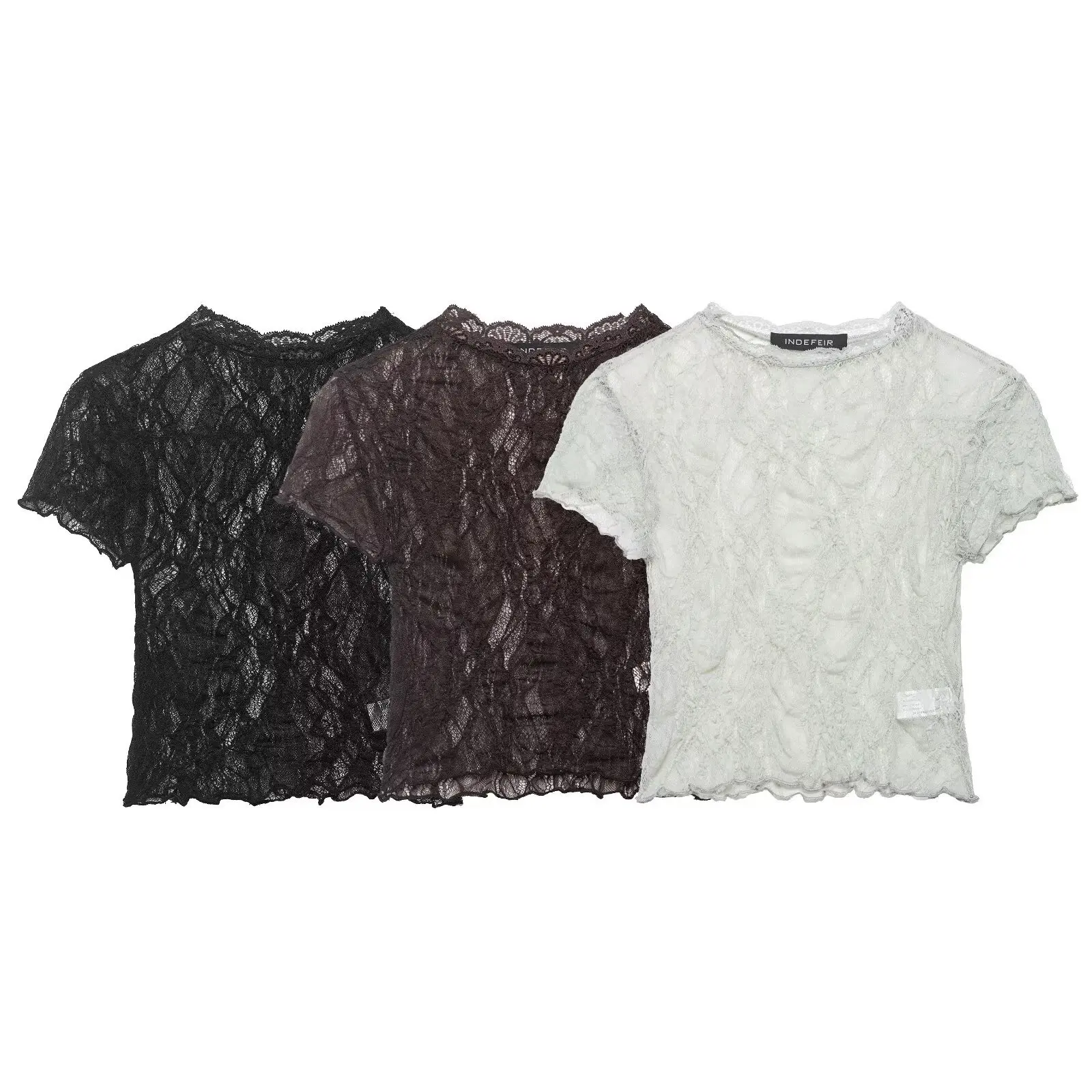 

Withered Fashion Temperament Women's Thin Slim Fit Lace Short Top T-shirt Woman Clothes Female Clothing