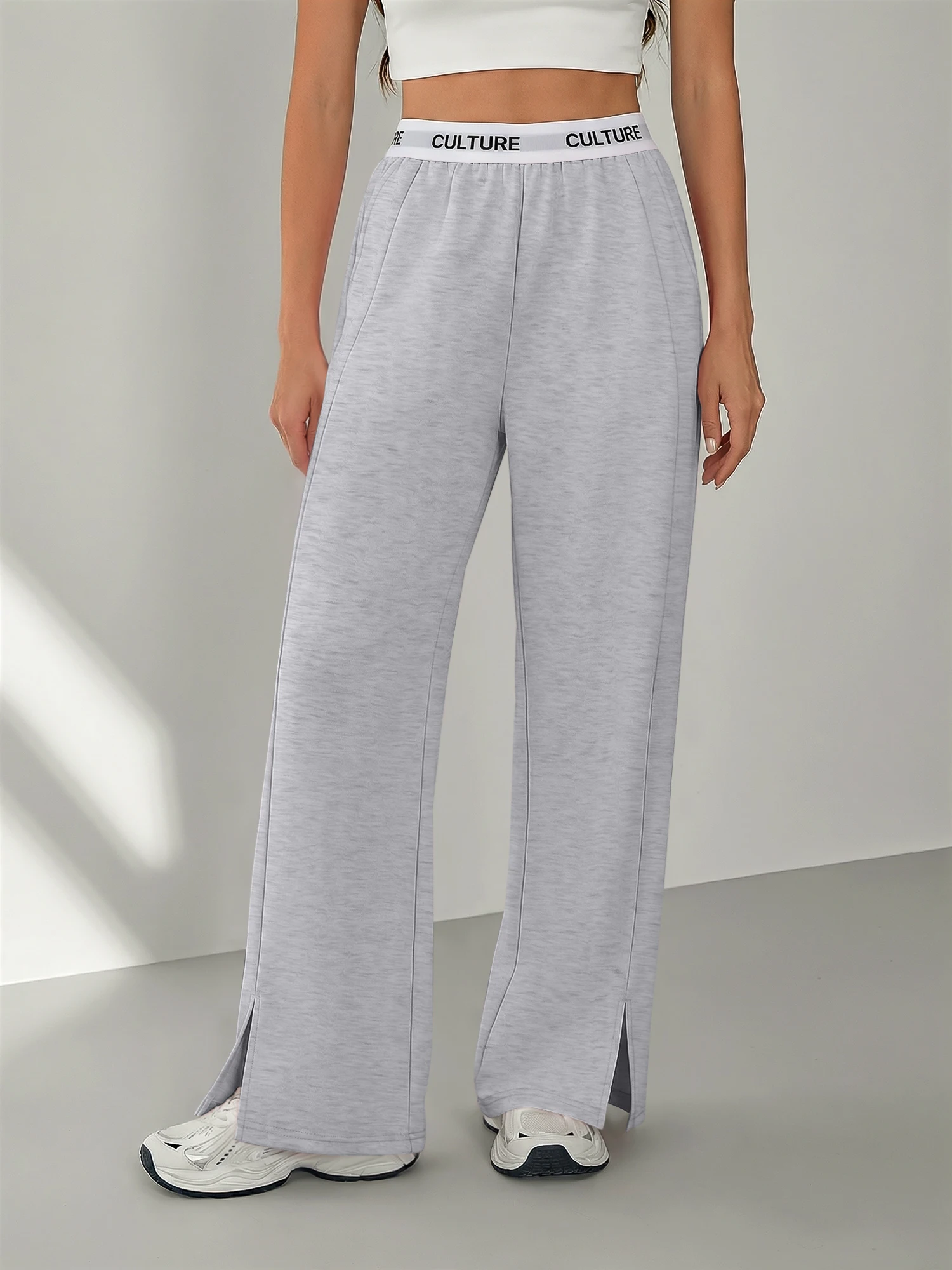 Y2K Streetwear Split Cuff Wide Leg Sweat Pants, Letter Band High Rise Loose Trousers for Weekend Shopping & Concert Look