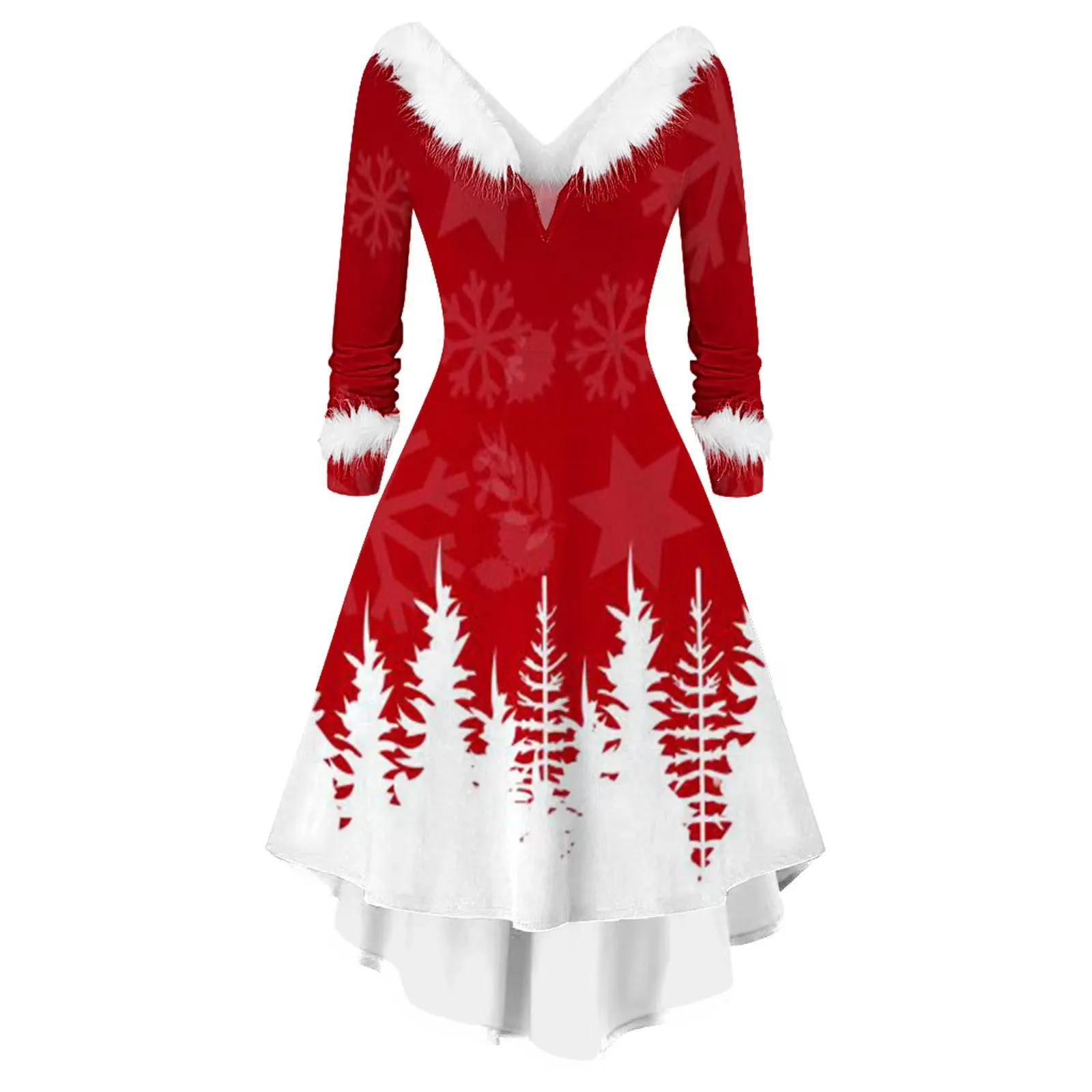 

Осенне-зимнее Новое Женское модное, элегантное, повседневное, элегантное, с V-образным вырезом, с меховым соединением, рождественское платье неправильной формы с принтом