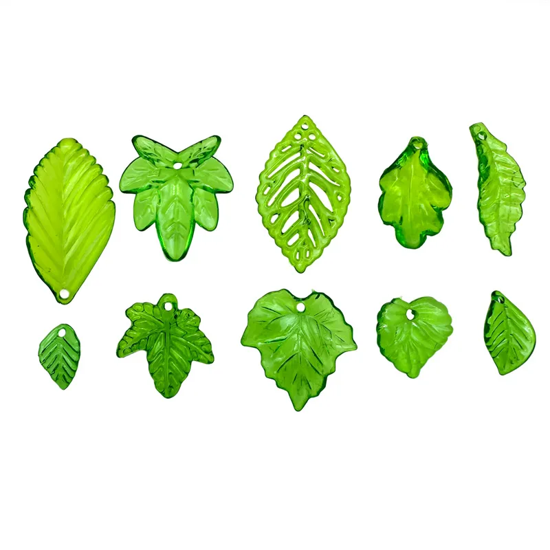 about 20pcs Green Acrylic Leaf Charms Leaves Beads Pendants For Diy Necklace Bracelet Earrings Jewelry Making Handmade Crafts - view 4