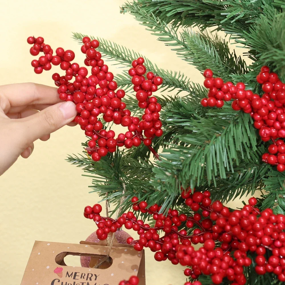 50-1PCS Artificial Red Berries Stems Simulation Christmas Holly Berry Branches DIY Wreath Xmas Tree Party Home Table Ornaments