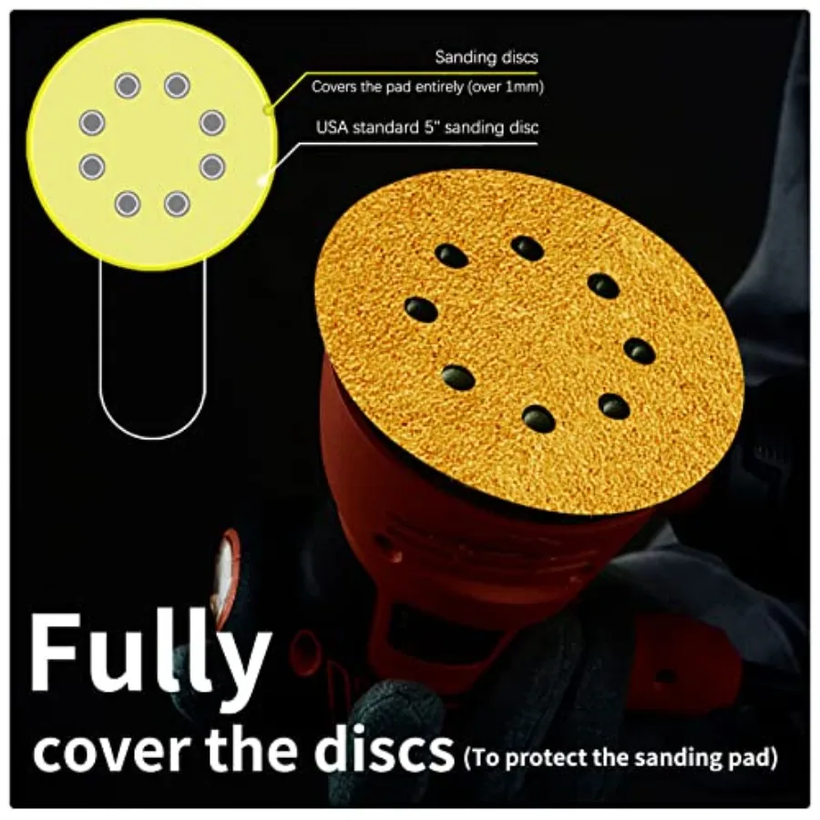 5 Inch Sanding Discs Hook and Loop Sandpaper Orbital Sander Pads Sand Paper for Automotive and Woodworking 50 Pack