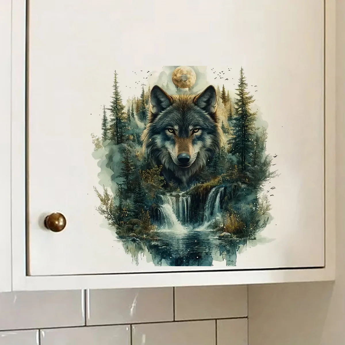 Wolf Forest Theme Sticker, Waterproof Vinyl Material, Ideal for Toilet, Home , Refrigerator, Car, Window, Wall Decor, Room Decor