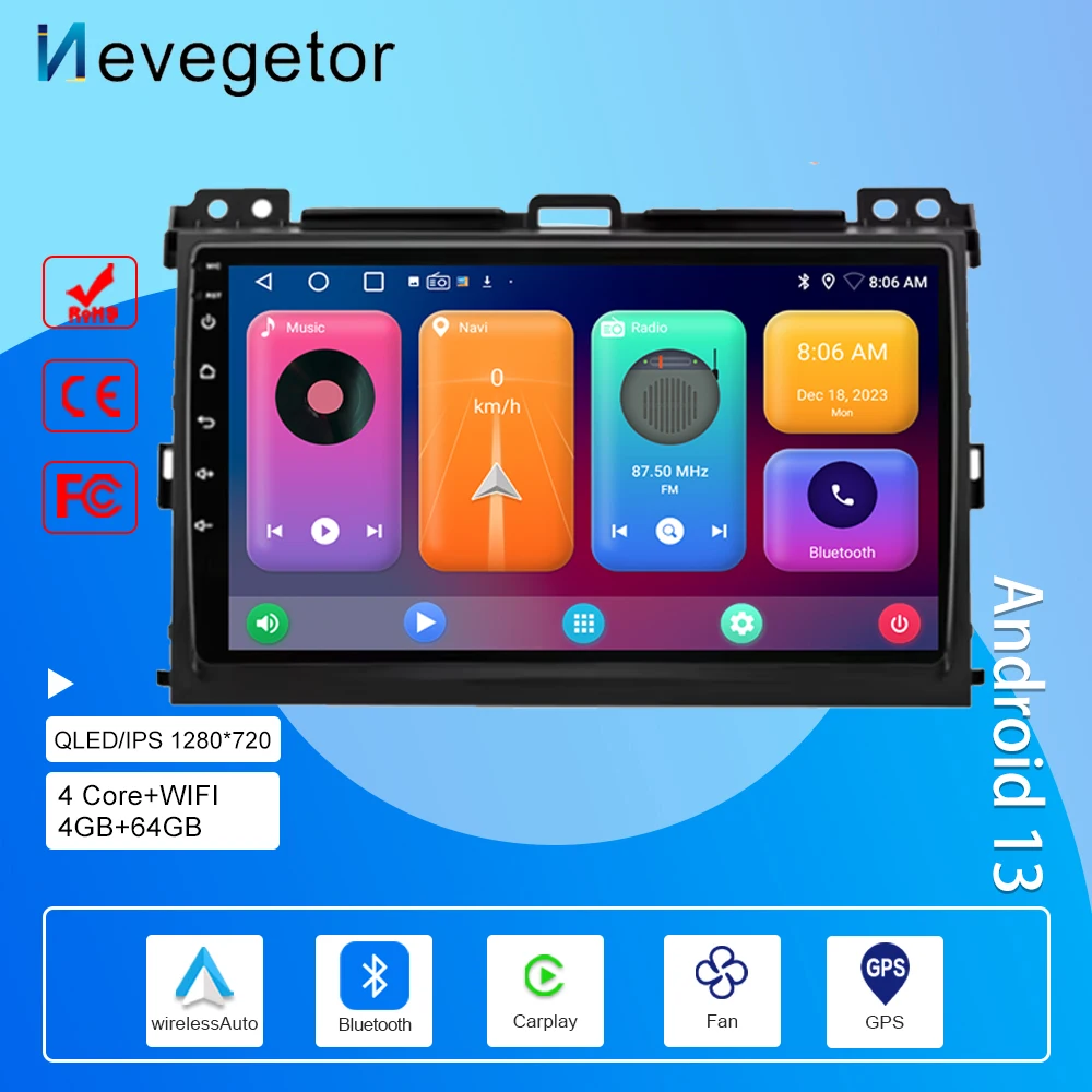 

GPS Navigation For Toyota Land Cruiser Prado 120 Lexus GX470 Car Radio Multimedia Video Player Android Auto WIFI BT No 2din DVD