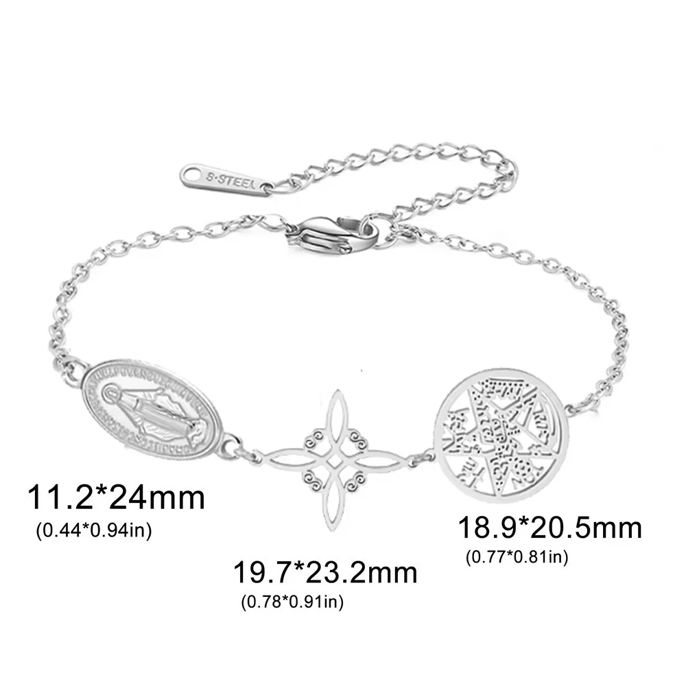 الفولاذ المقاوم للصدأ الثلاثي حماية سوار الساحرة عقدة مريم العذراء الخماسي Tetragrammaton ثلاثة أنواع تميمة مجوهرات للنساء #6