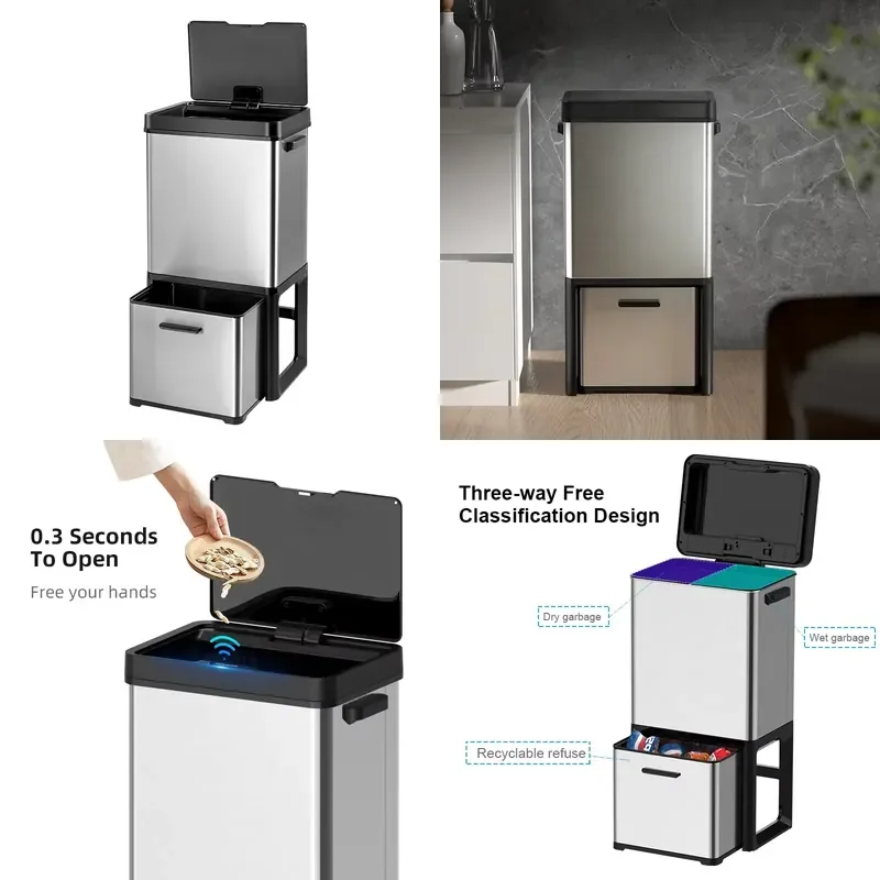 for 72L Smart Car Sensor Recycling Classification Touchless Double Grid Trash Can
