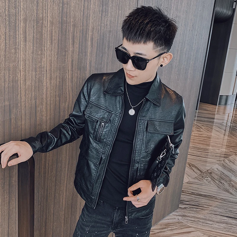 

Кожаная мотоциклетная куртка Slim Fit, размер XS, осенне-зимняя модная верхняя одежда для невысоких мужчин, молодежная повседневная куртка в спортивном стиле