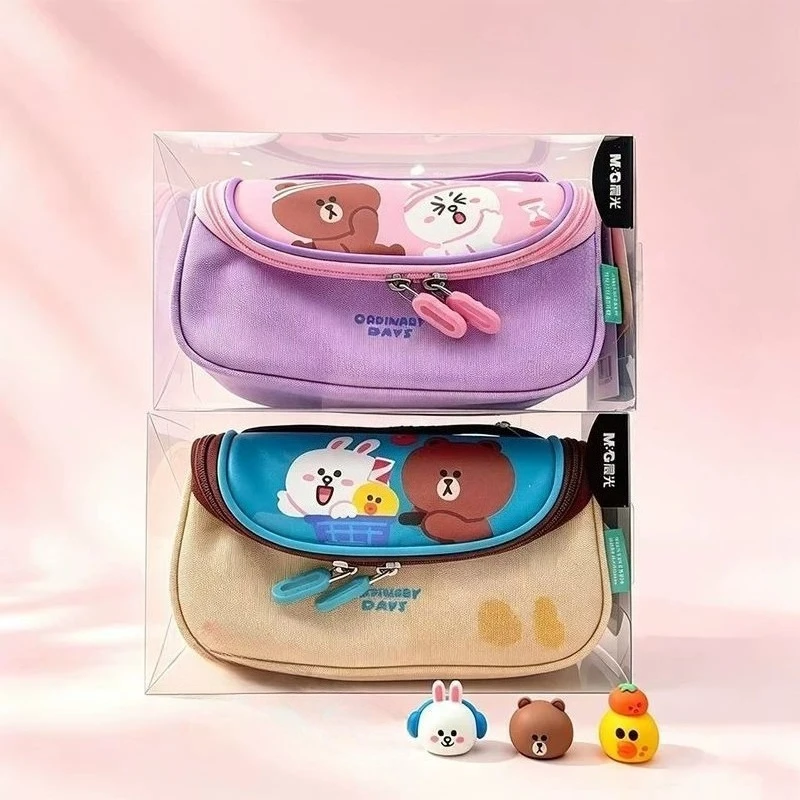 Line Friends Brown Sally Federmäppchen, hoher Farbwert, Animations-Cartoon-Druck, großes Fassungsvermögen, tragbare, niedliche Schreibwarenbox – Detail 3