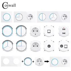 COSWALL LB Series White Tempered Glass Panel On / Off Wall Light Switch With Blue Large Aperture Backlight DIY Module