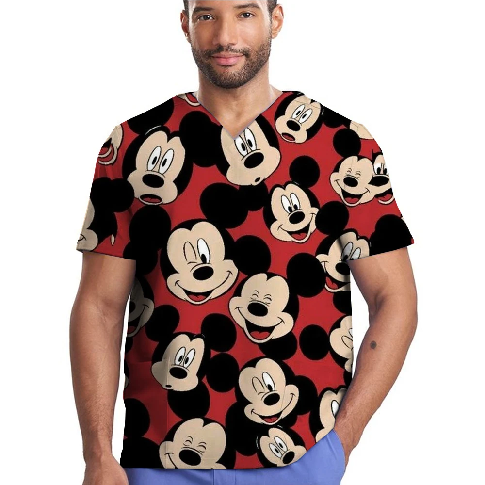 Unisex Scrub Tops Disney Mickey Mouse Nurse doctor Nursing Uniform Dentist Vet Clinic Surgical Blouse medical T-shirt Women Men