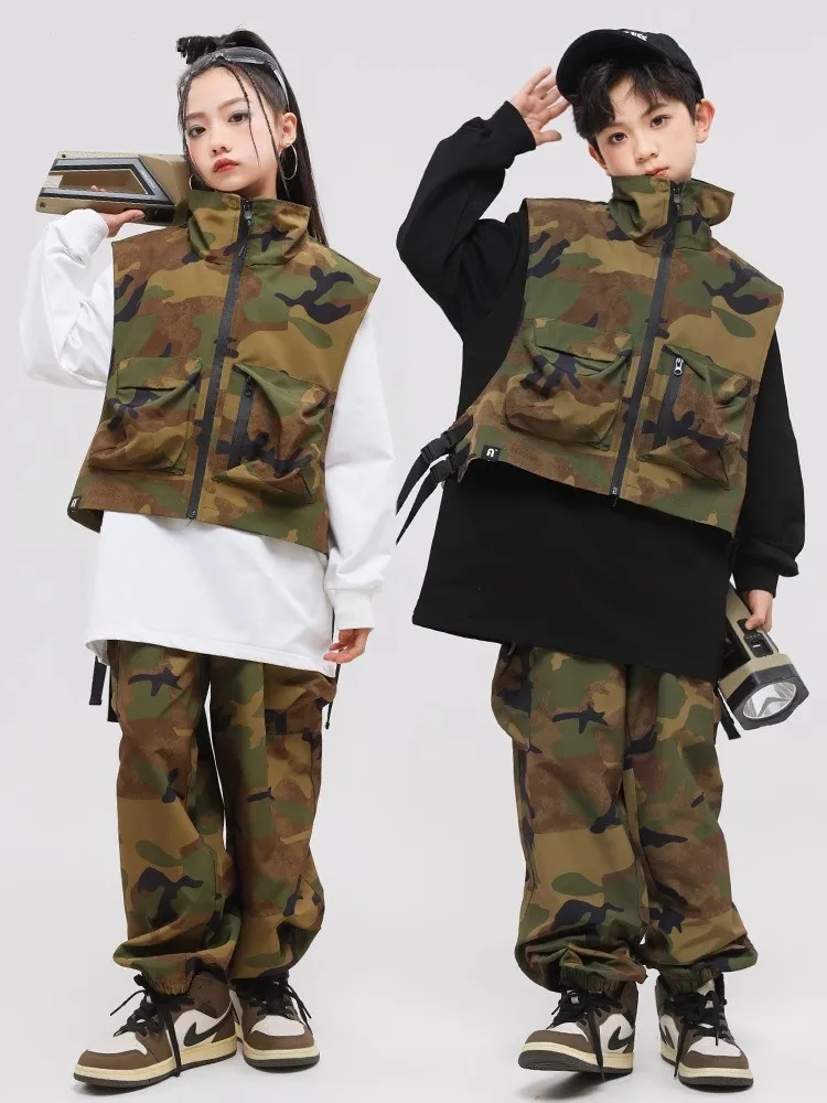 

Street dance children's trendy clothing, hip-hop boys and girls, trendy brand cool and handsome camouflage vest set, children's