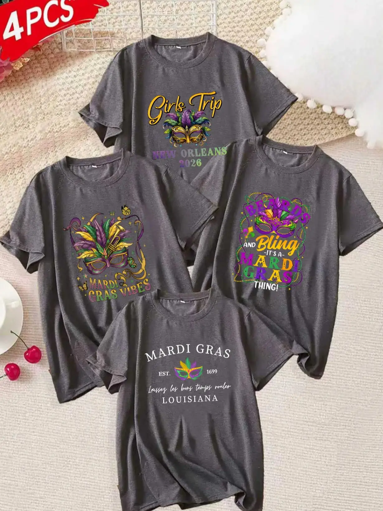 

Женский комплект из 4 футболок больших размеров: топ с круглым вырезом, коротким рукавом и принтом, размеры 1-7XL, повседневный, удобный, из смесового полиэстера, для фестивалей