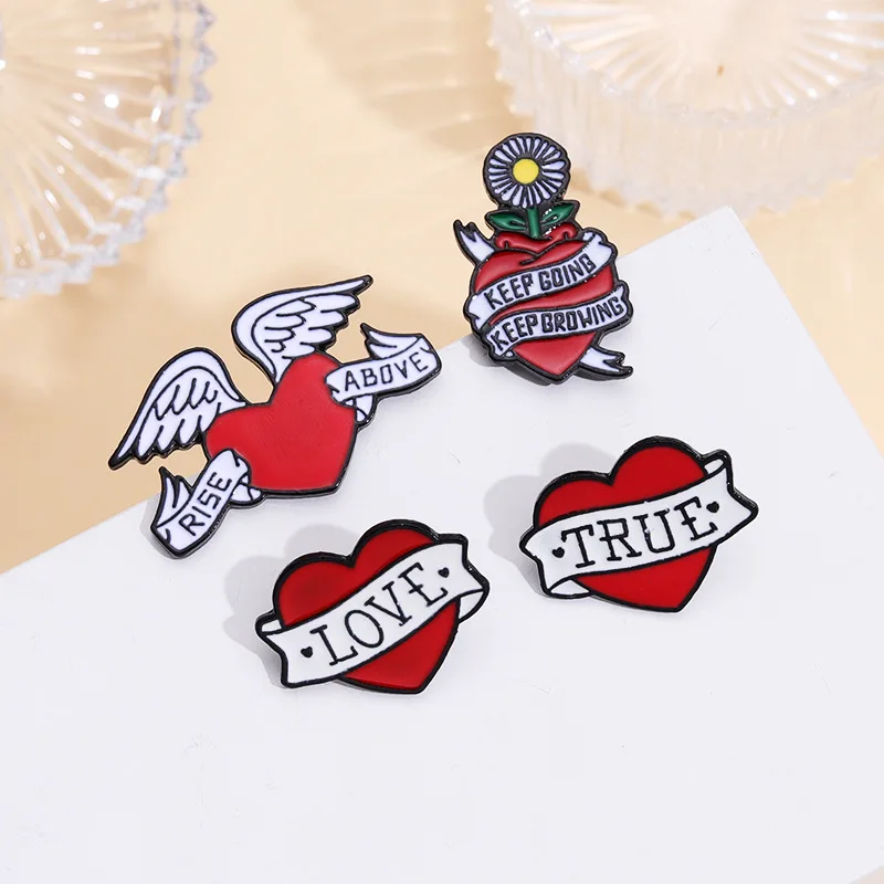 True Love Enamel Pins Custom Heart Shape Keep Growing Brooches for Hat Shirt Lapel Badges Jewelry Gift for Lover Friends