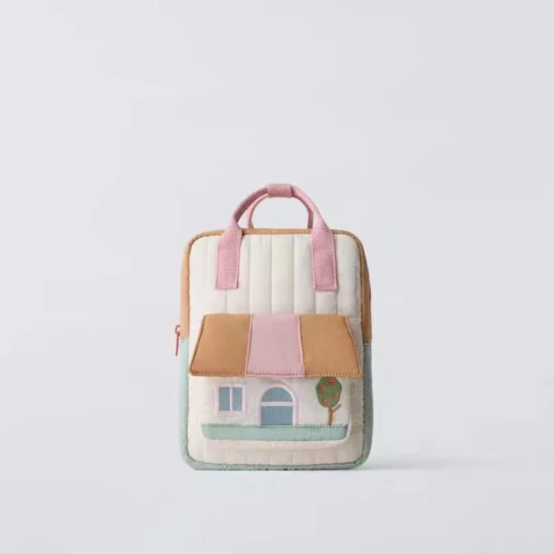 

Новинка 2025 года, рюкзак для родителей и детей с вышивкой «Дом на дереве», контрастный цвет, рюкзак для мальчиков и девочек, ручной легкий рюкзак