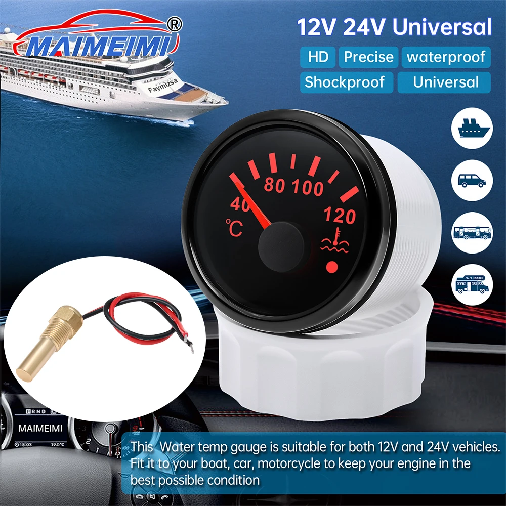 

Marine Boat Water Temperature Gauge red Backlight 40-120 degree Water Temperature Gauge With Sensor Auto Digital Gauge