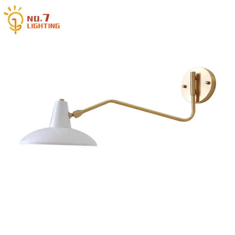 Minimalist Industrial Long Pole Swing Arm Copper Wall Lamp LED E27 Retro Telescopic Wall Mounted Bedside Living/dining Room Cafe
