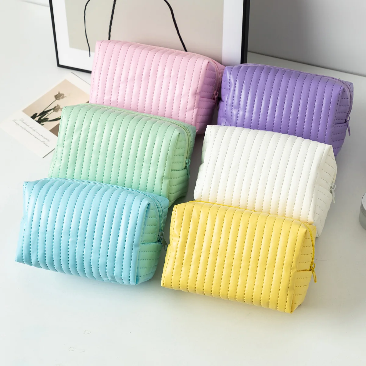 

Водонепроницаемая косметичка из искусственной кожи, дорожная большая вместительная сумка для туалетных принадлежностей, цвет макарон, косметичка, дорожный косметический органайзер, пенал