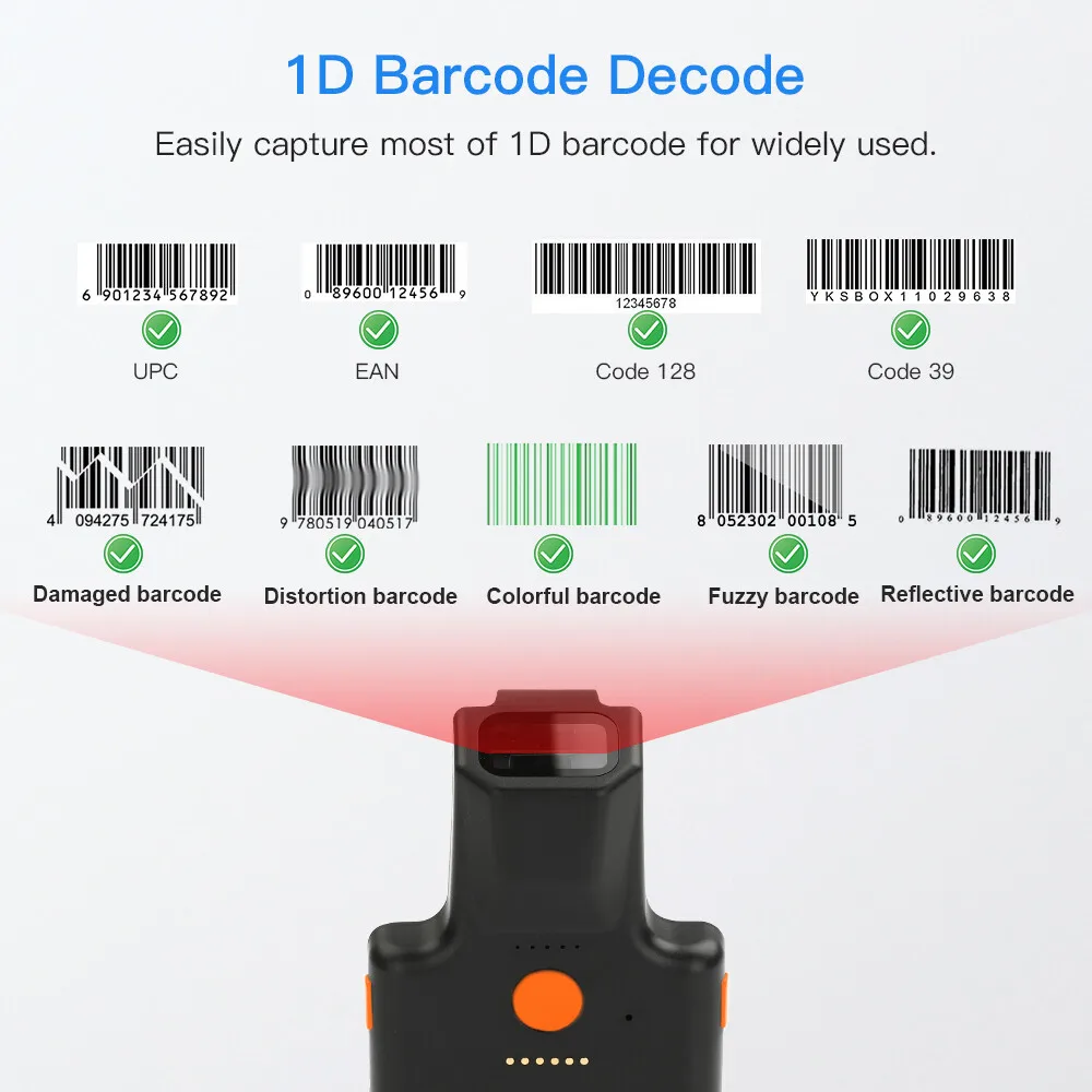 Lettore di codici a barre danneggiato Bluetooth 1D UPC con clip posteriore per scanner Eyoyo