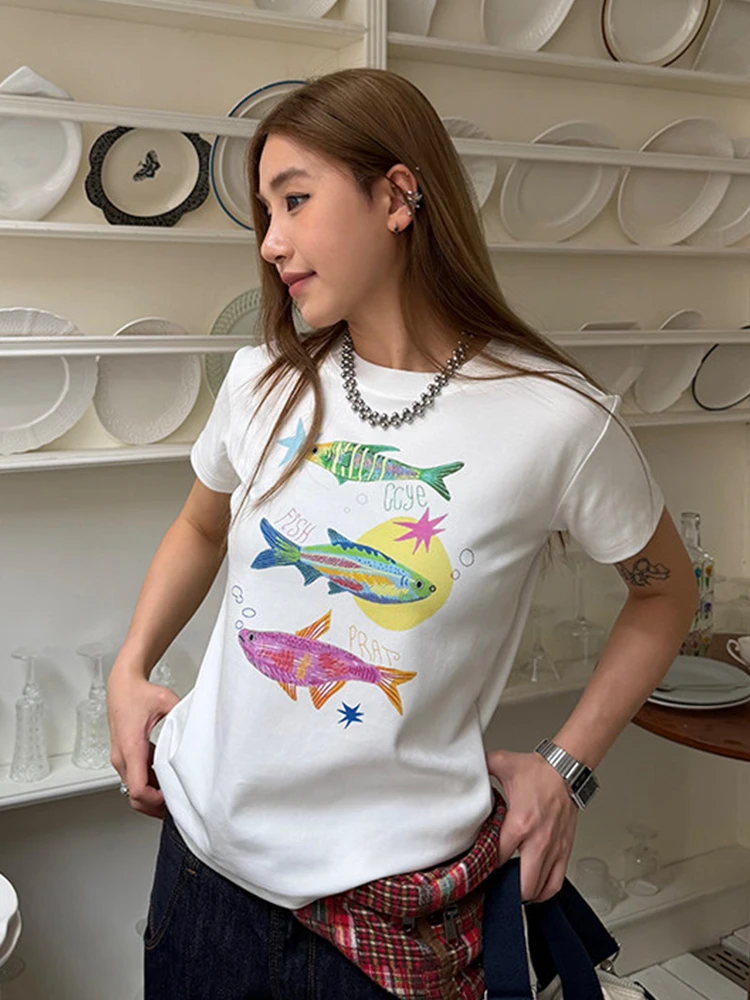 Tonngirls Harajuku Print T-Shirt Damen Koreanischer Stil Kurzarm-T-Shirt Y2k Japanische Vintage-Grafik-Tops Ästhetisches 2000er-T-Shirt – Detail 7